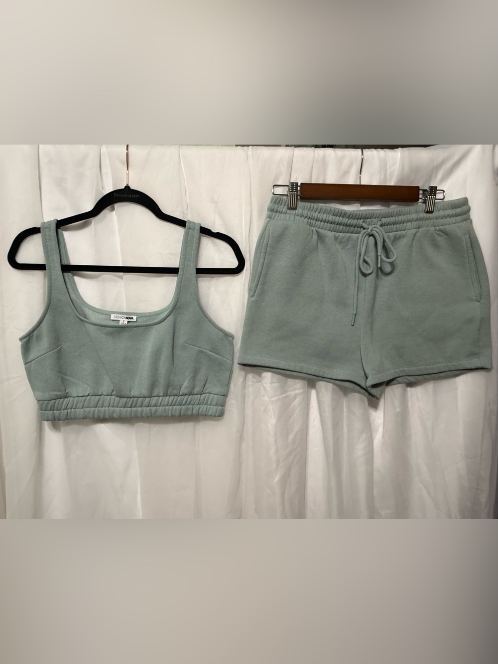 Sage Green Ribbed Tank and Drawstring Shorts Set